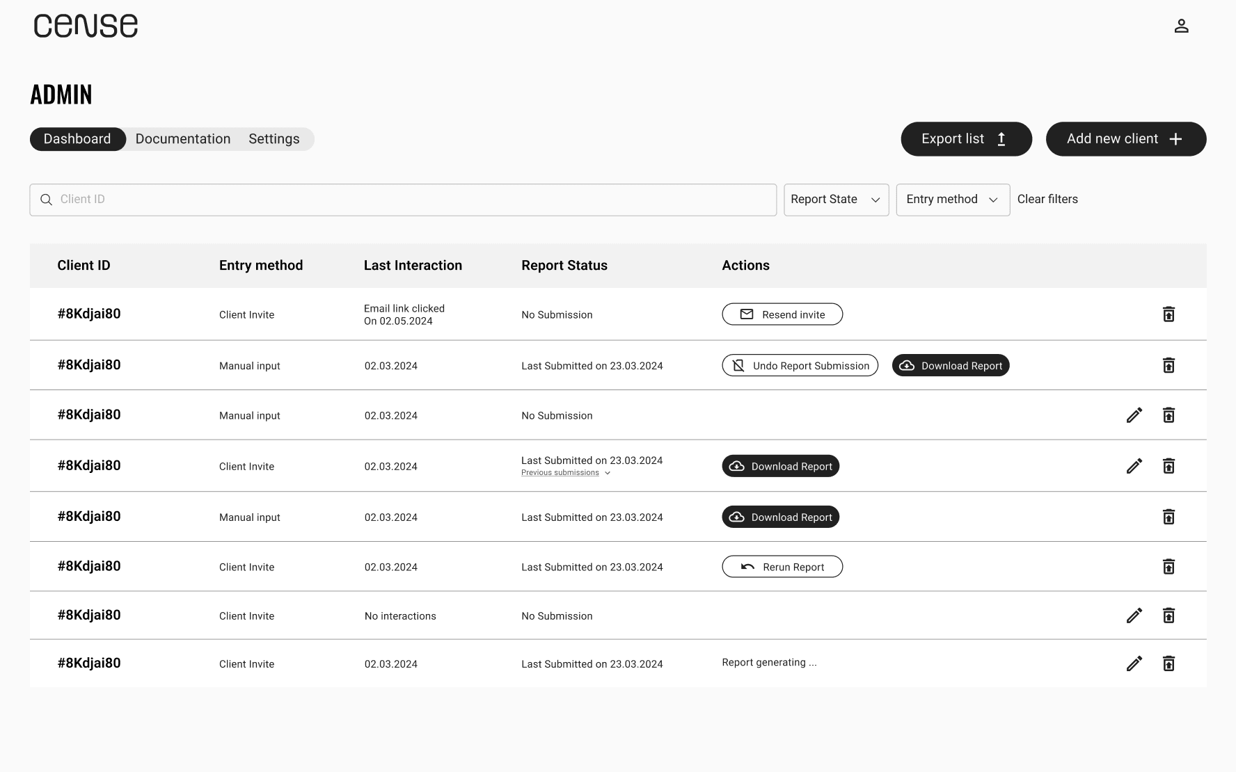 Admin panel screen