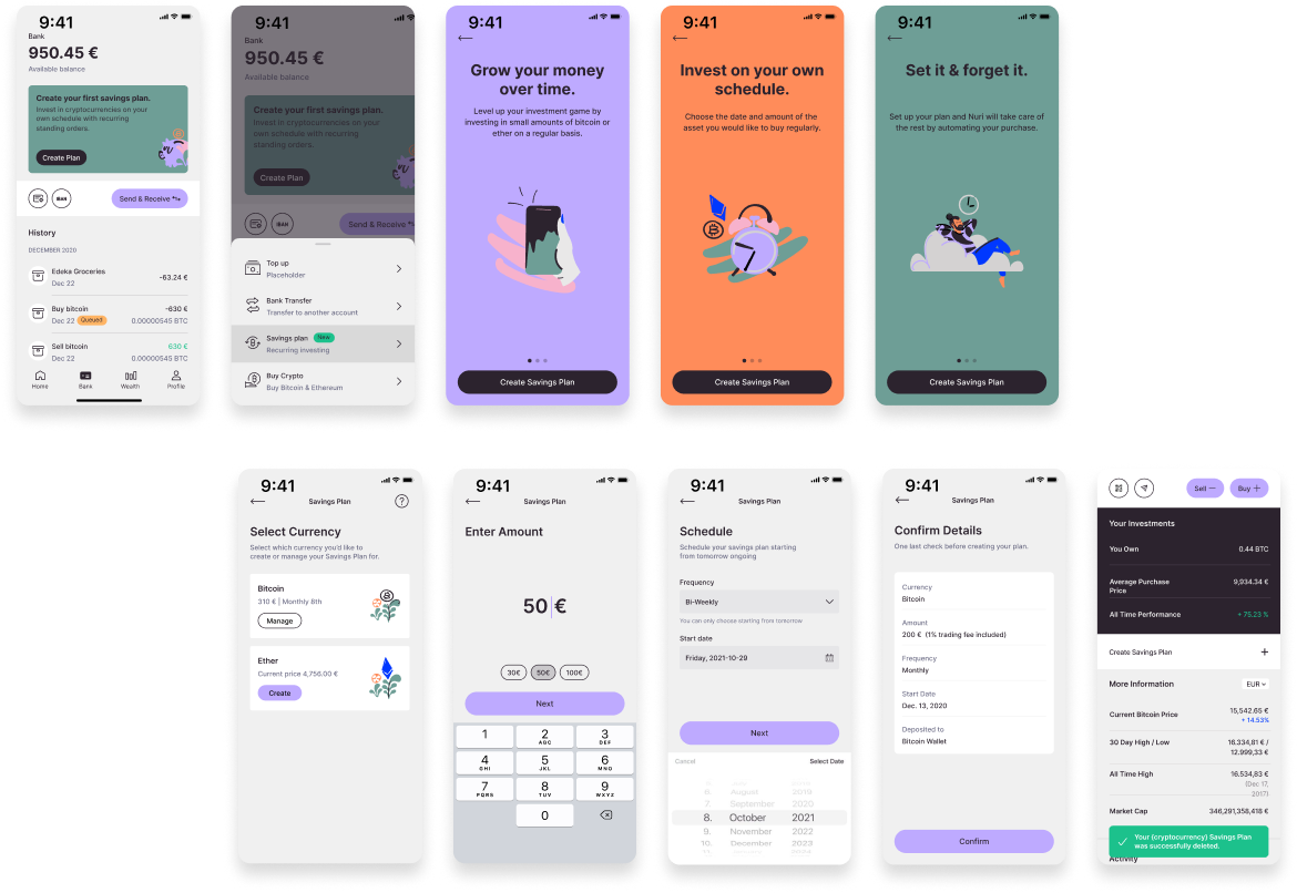 Savings Plan flow screens